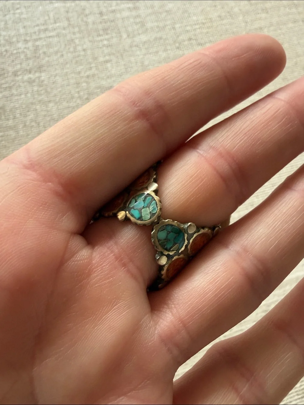 Boho Turquoise & Orange Statement Ring for Women